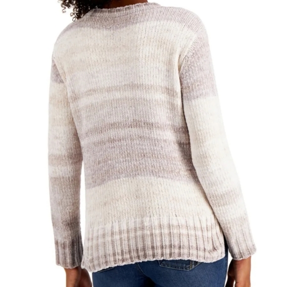 Style & Co. M Striped Chenille Pullover Sweater  Beige - Picture 3 of 8